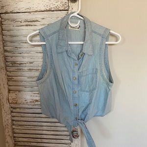 Cropped denim tie top